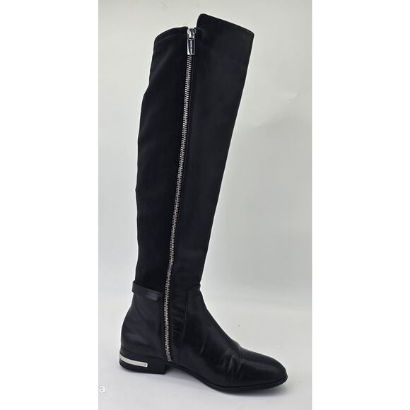 Michael Kors Black Leather Knee High Boot Tall Riding Zippered Boots Women's 8M - Picture 4 of 13